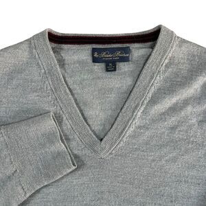 Brooks Brothers V-Neck Sweater Mens XL Gray Long Sleeve Italian Yarn Merino Wool